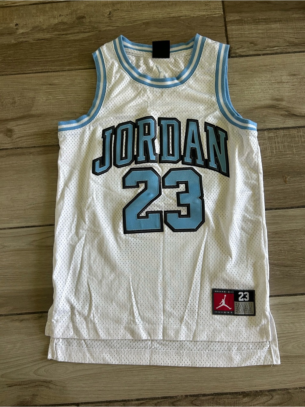 Jordan White & Light Blue 23 Mesh Basketball Jersey